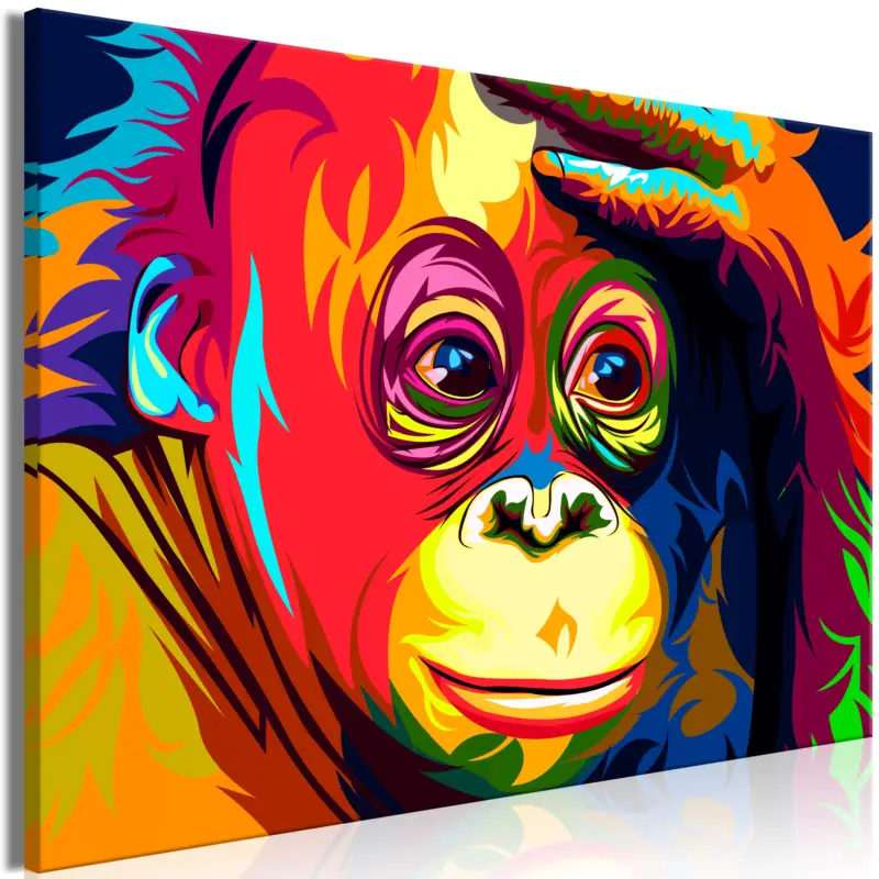 Schilderij - Colourful Orangutan (1 Part) Wide - 120x80 Achat Immédiat