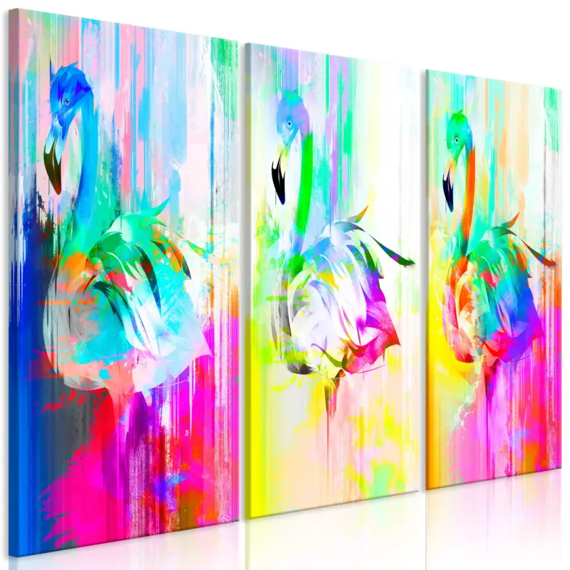 Schilderij - Colourful Flamingos (3 Parts) - 120x80 Commande En Gros