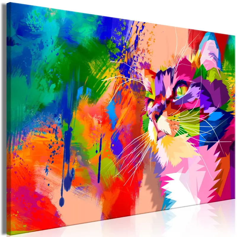 Solde Schilderij - Colourful Cat (1 Part) Wide - 90x60