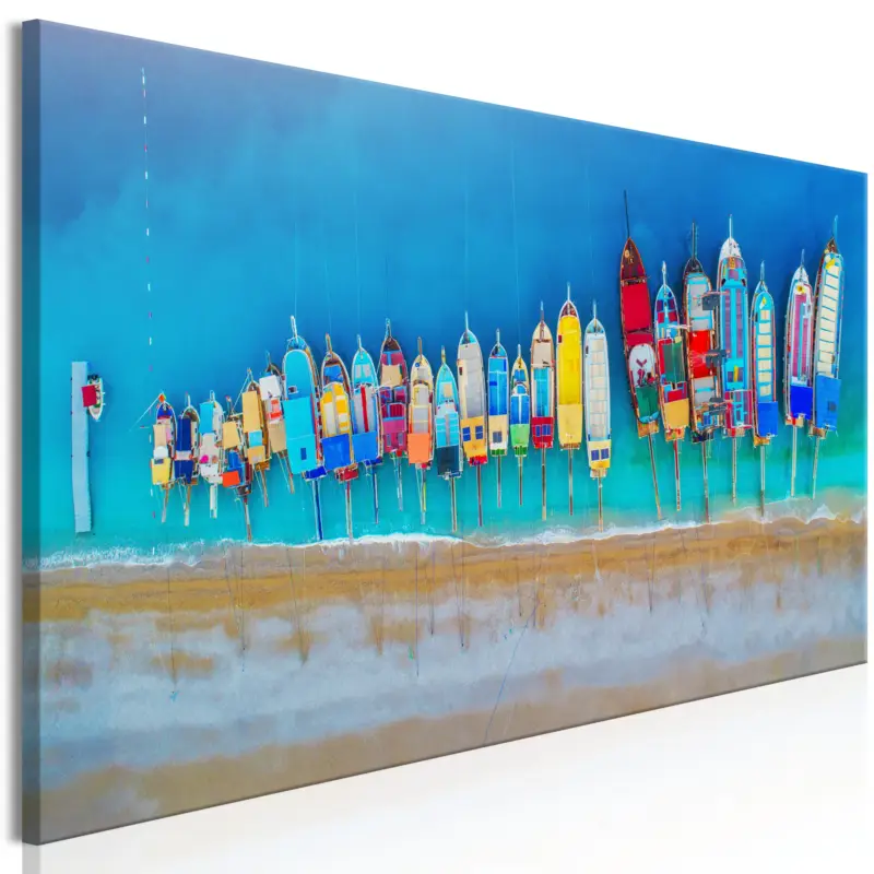 Schilderij - Colourful Boats (1 Part) Narrow - 150x50 Bon Plan