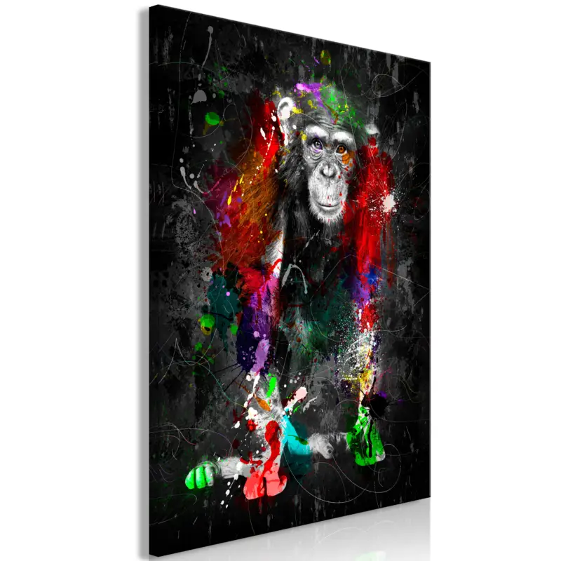 Schilderij - Colourful Animals: Chimpanzee (1 Part) Vertical - 80x120 Remise