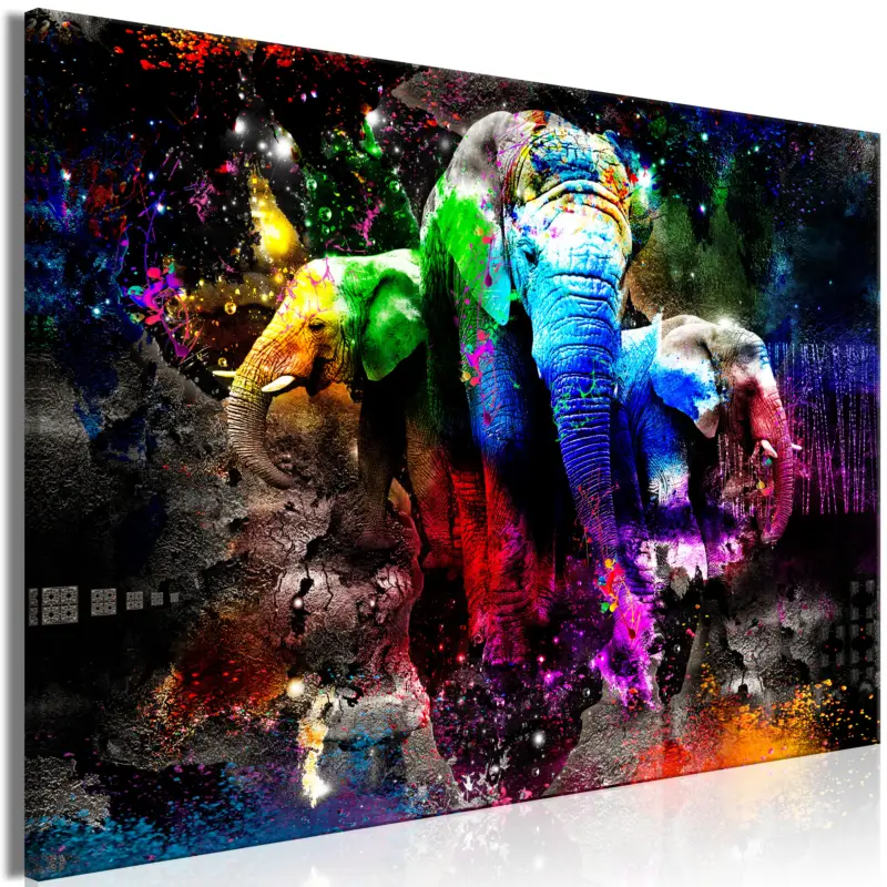 Schilderij - Colorful Elephants (1 Part) Wide - 90x60 Acheter En Ligne