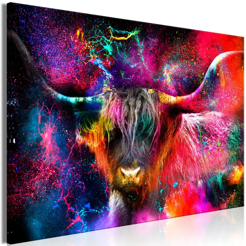 Authentique Schilderij - Colorful Bull (1 Part) Wide - 90x60
