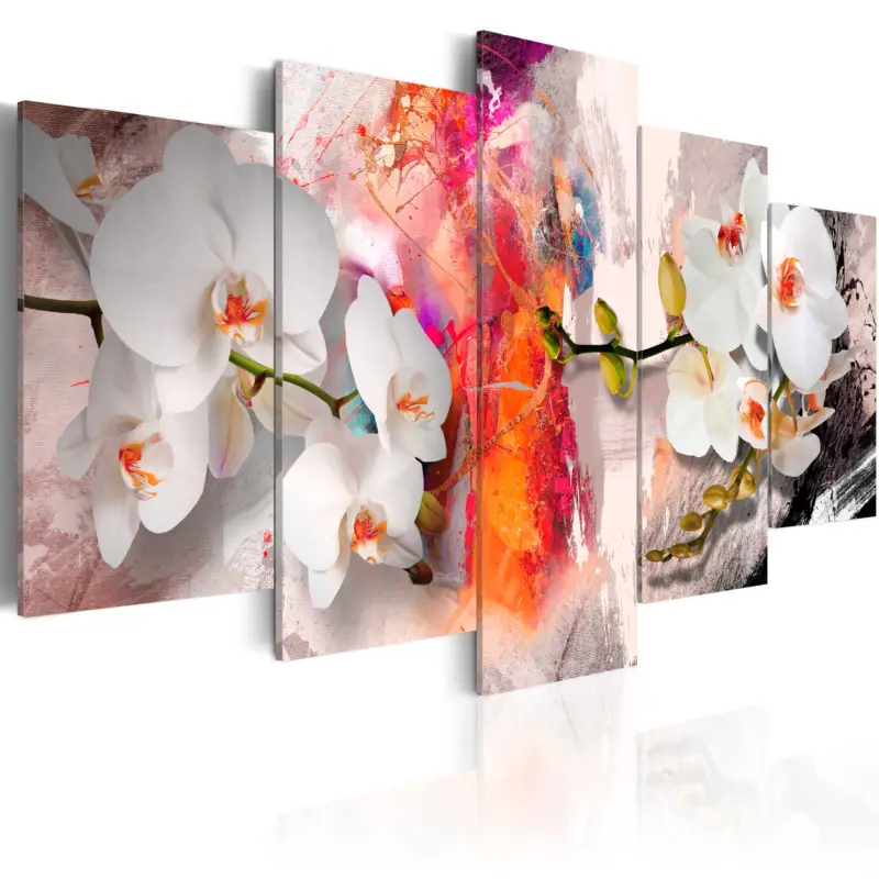 Dernier Modèle Schilderij - Colorful background and orchids - 200x100