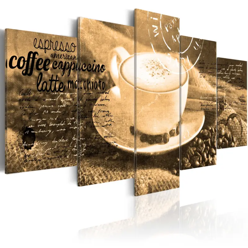 Schilderij - Coffe, Espresso, Cappuccino, Latte machiato ... - sepia - 200x100 Marque