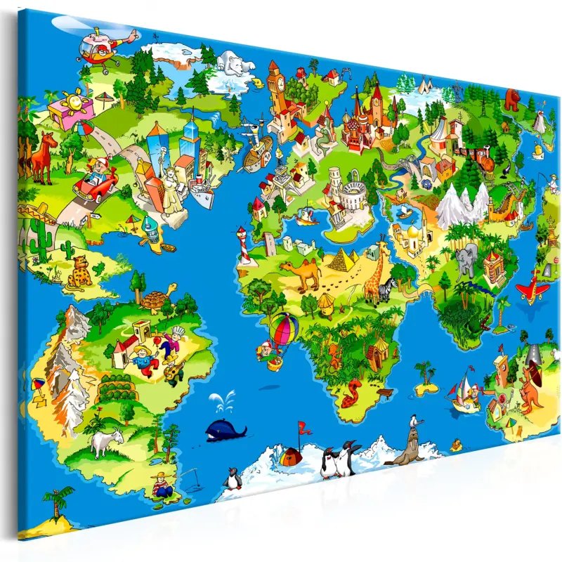 Vente Directe Schilderij - Children's Map (1 Part) Wide - 90x60