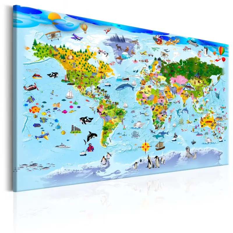 Expédié Aujourd’hui Schilderij - Children's Map: Colourful Travels - 90x60