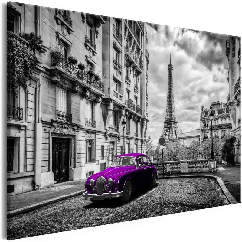 Expédié Aujourd’hui Schilderij - Car in Paris (1 Part) Violet Wide - 90x60