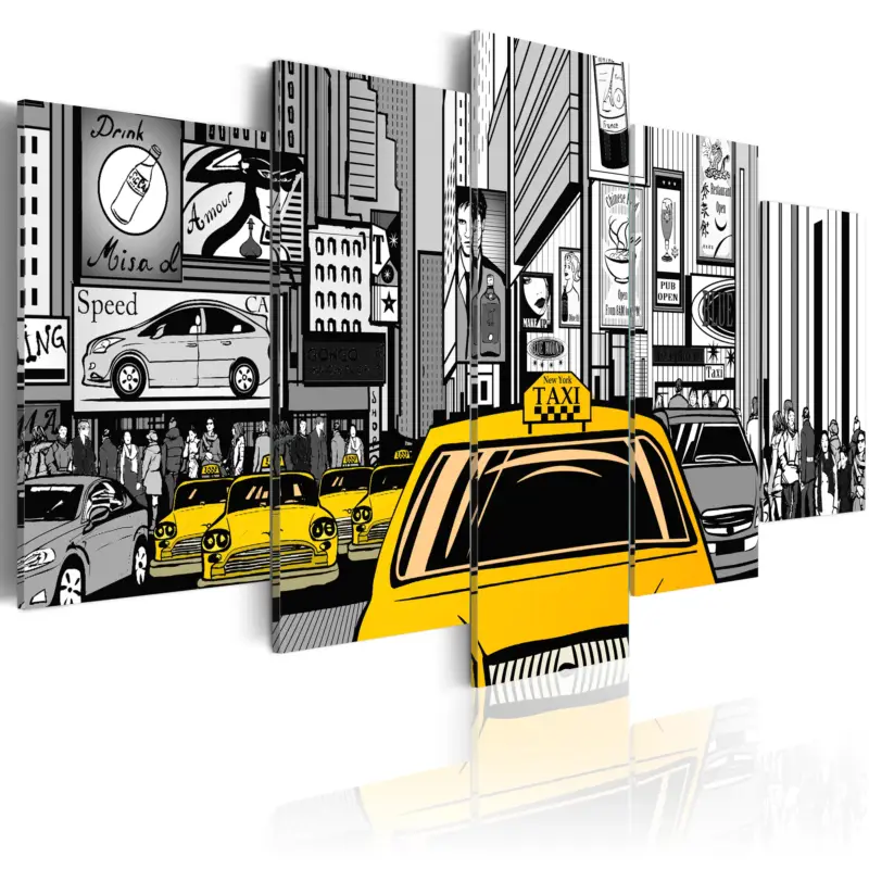 Vente Flash Schilderij - Cartoon taxi - 200x100