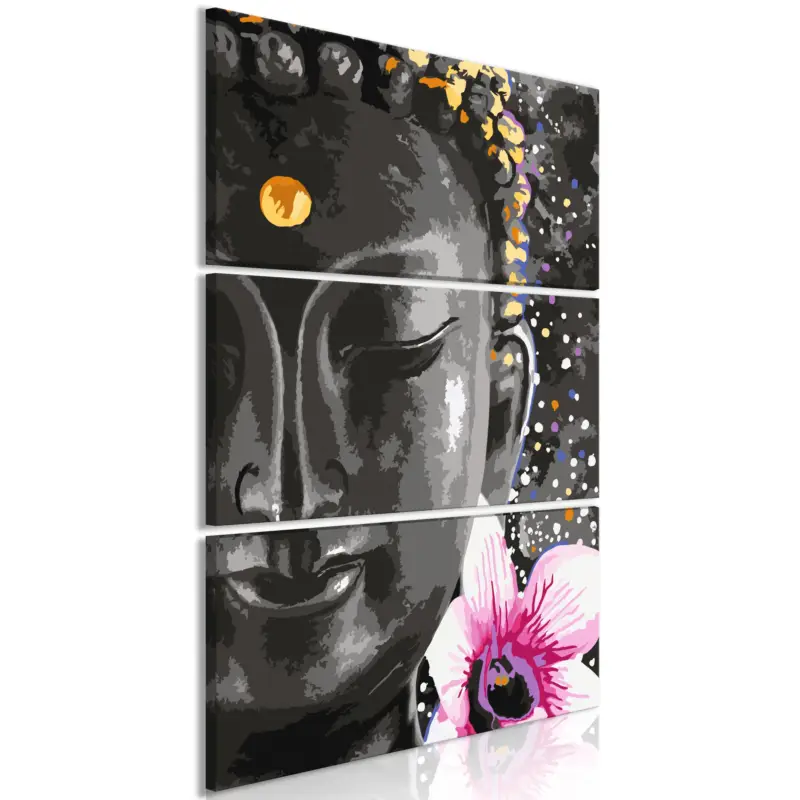 Super Prix Schilderij - Buddha and Flower (3 Parts) Vertical - 80x120