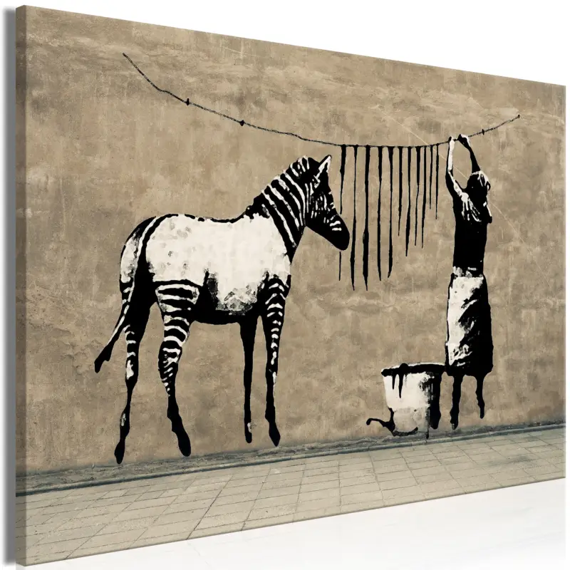 Acheter En Ligne Schilderij - Banksy: Washing Zebra on Concrete (1 Part) Wide - 90x60