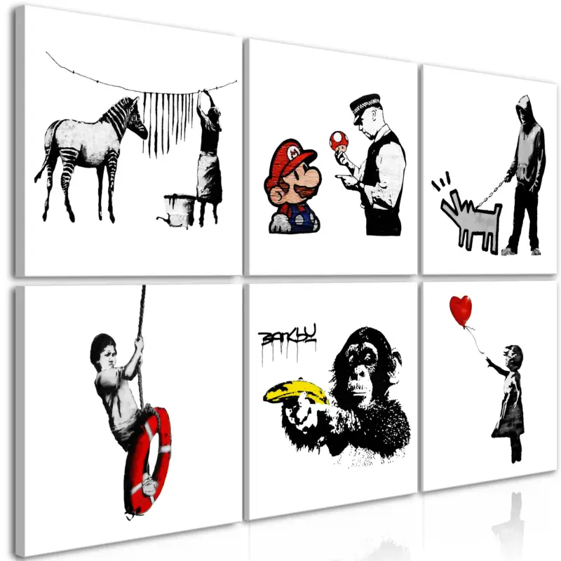 Soldes Schilderij - Banksy Style (6 Parts) - 60x40
