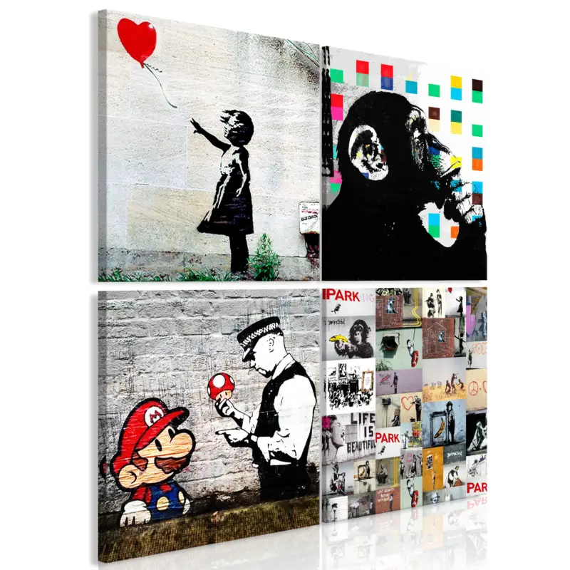 Commander Vite Schilderij - Banksy Collage (4 Parts) - 60x60