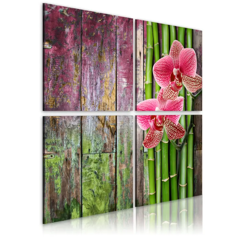 Authentique Schilderij - Bamboe en orchidee - 80x80