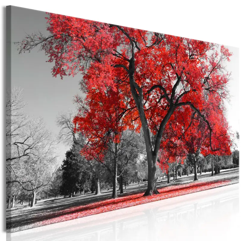 Vente Flash Schilderij - Autumn in the Park (1 Part) Narrow Red - 120x40
