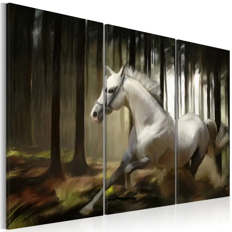 Solde Schilderij - A white horse in the midst of the trees - 120x80