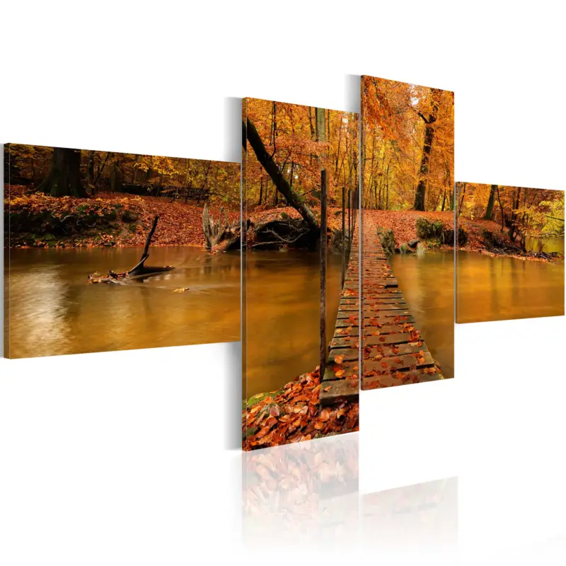 Soldes Schilderij - A footbridge over a forest stream - 100x45