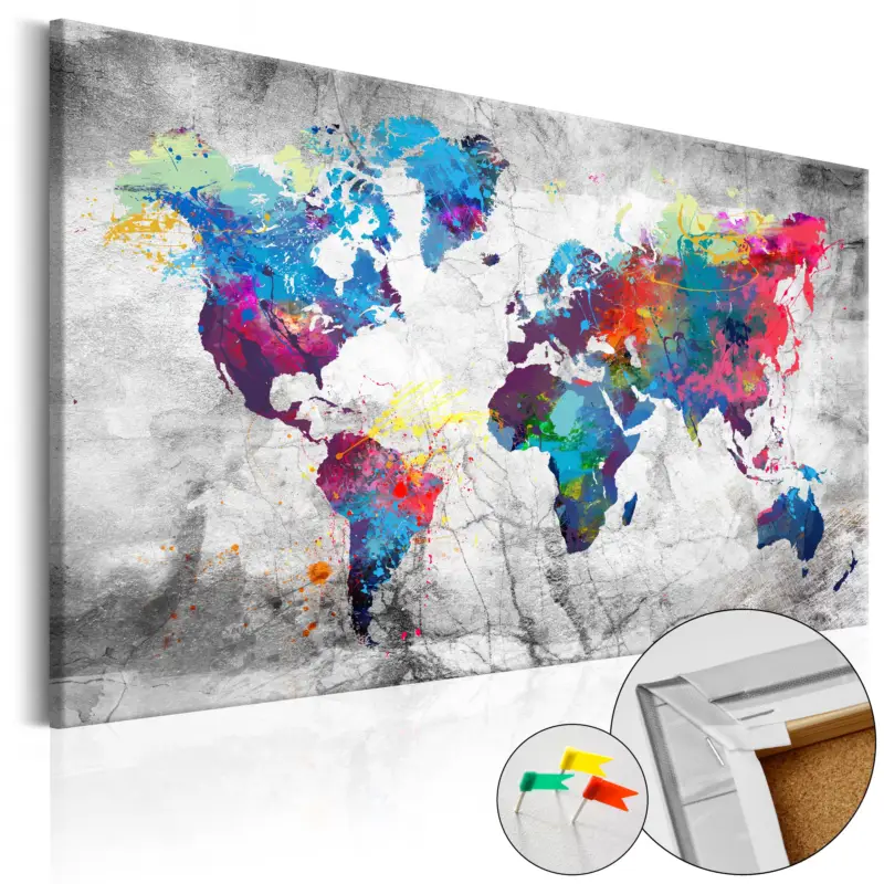 Vente Directe Kurk schilderij - World Map: Grey Style [Cork Map] - 90x60