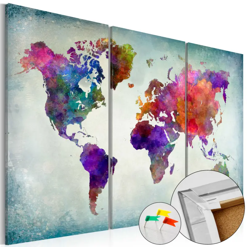 Commande En Gros Kurk schilderij - World in Colors [Cork Map] - 60x40