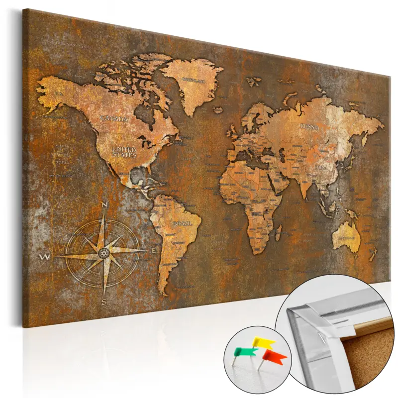 Usine Directe Kurk schilderij - Rusty World [Cork Map] - 90x60