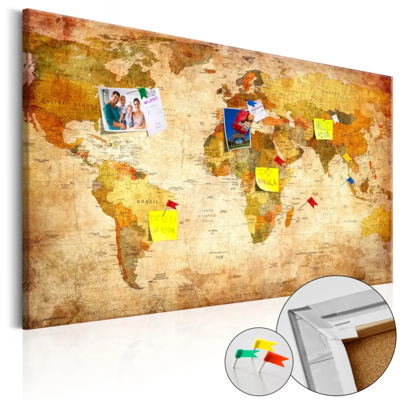 Soldes Kurk schilderij - World Map: Time Travel [Cork Map] - 120x80