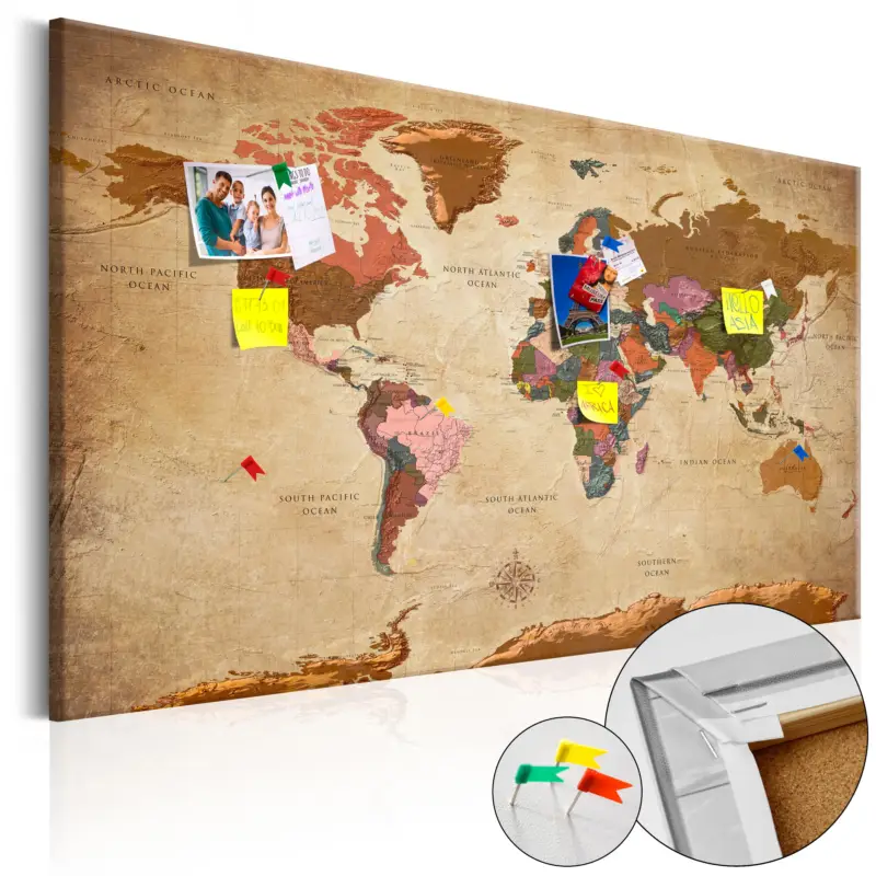 Soldes Kurk schilderij - World Map: Brown Elegance [Cork Map] - 120x80