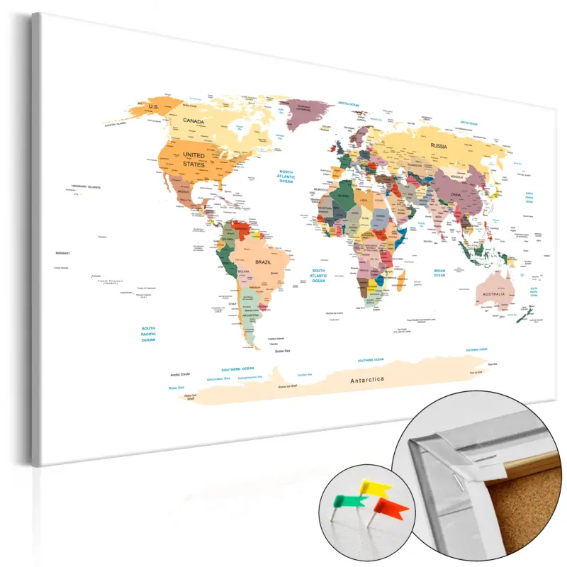 Vente Flash Kurk schilderij - World Map [Cork Map] - 90x60
