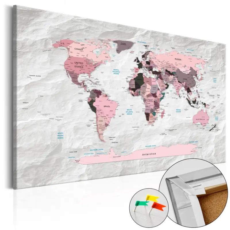 Achat Immédiat Kurk schilderij - Pink Continents [Cork Map] - 60x40