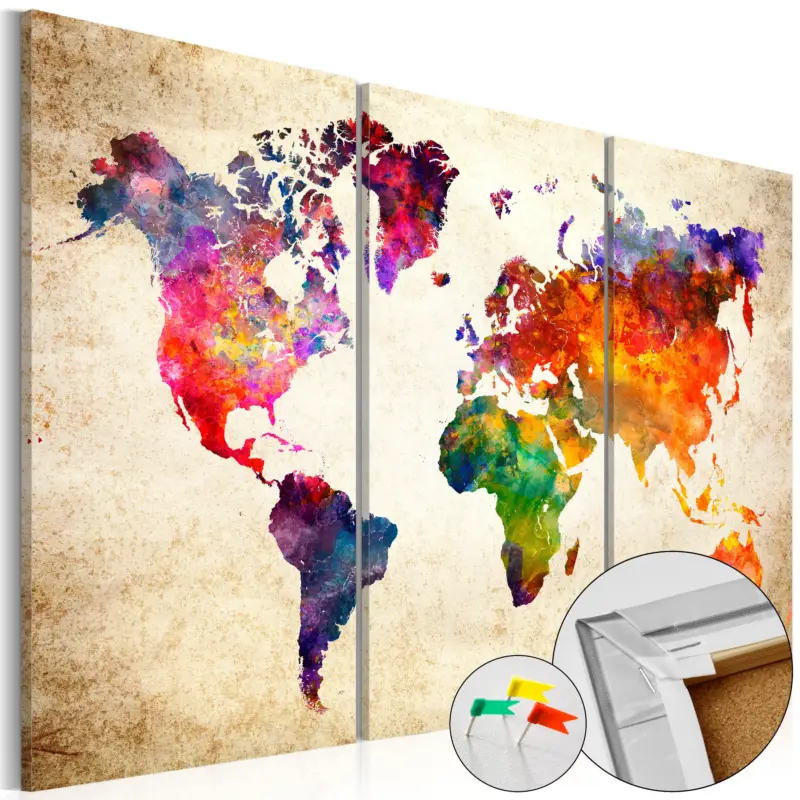 Kurk schilderij - Corkboard Map in Watercolor - 120x80 Promotion Saisonnière