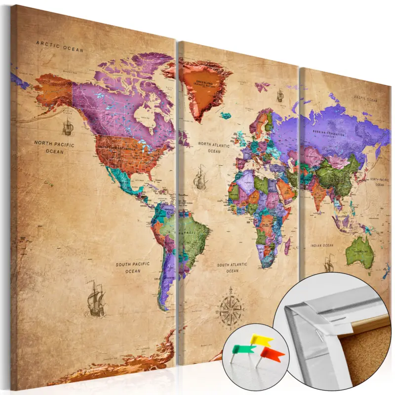 Kurk schilderij - Colourful Travels (3 Parts) [Cork Map] - 120x80 Soldes