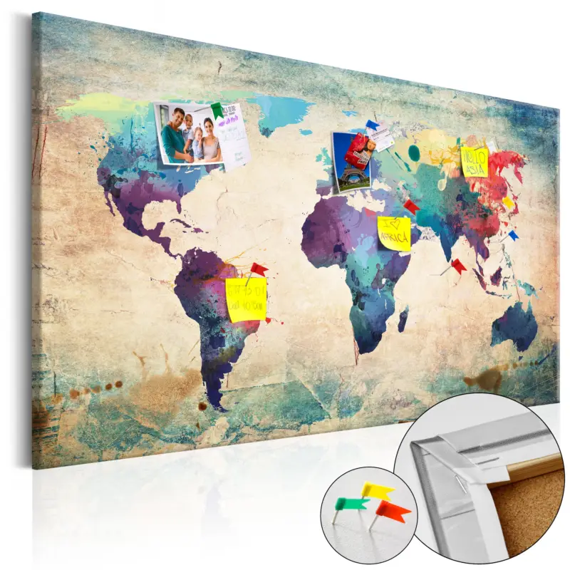 Achetez Aujourd’hui Kurk schilderij - Colorful World Map [Cork Map] - 120x80
