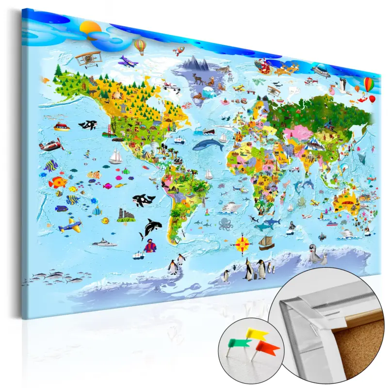 Solde Kurk schilderij - Children's Map: Colourful Travels [Cork Map] - 90x60