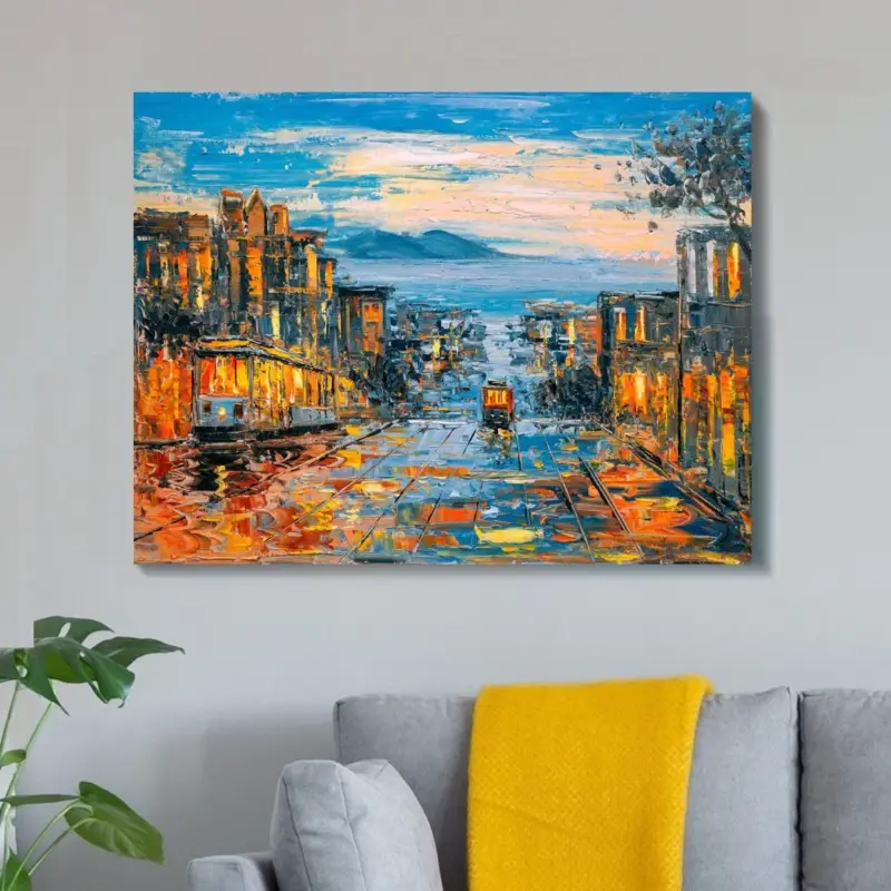 Tram At Dusk Canvas schilderij - 75 x 50 cm Satisfait Ou Remboursé