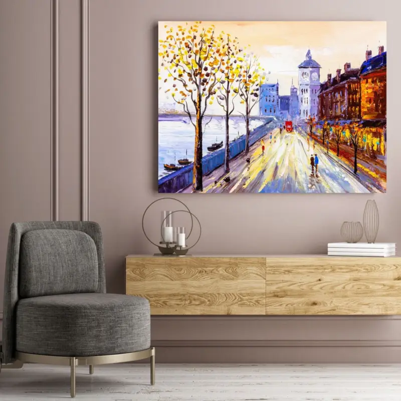 Achetez Aujourd’hui City By The Water Canvas schilderij - 90 x 60 cm
