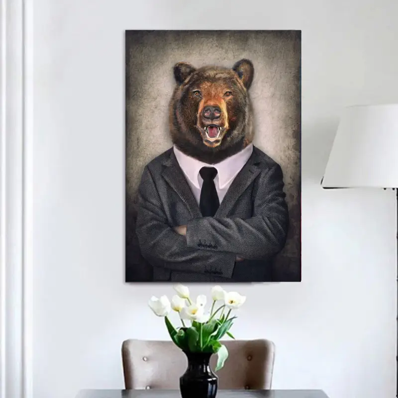 Bear In A Suit Canvas schilderij - 75 x 50 cm Meilleur Prix