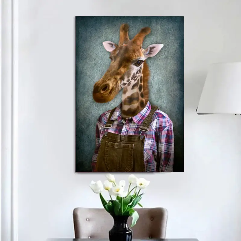 Seulement Aujourd’hui Giraffe in Dungarees Canvas schilderij - 75 x 50 cm