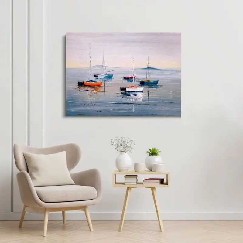 Authentique Boats On The Lake Canvas schilderij - 40 x 30 cm