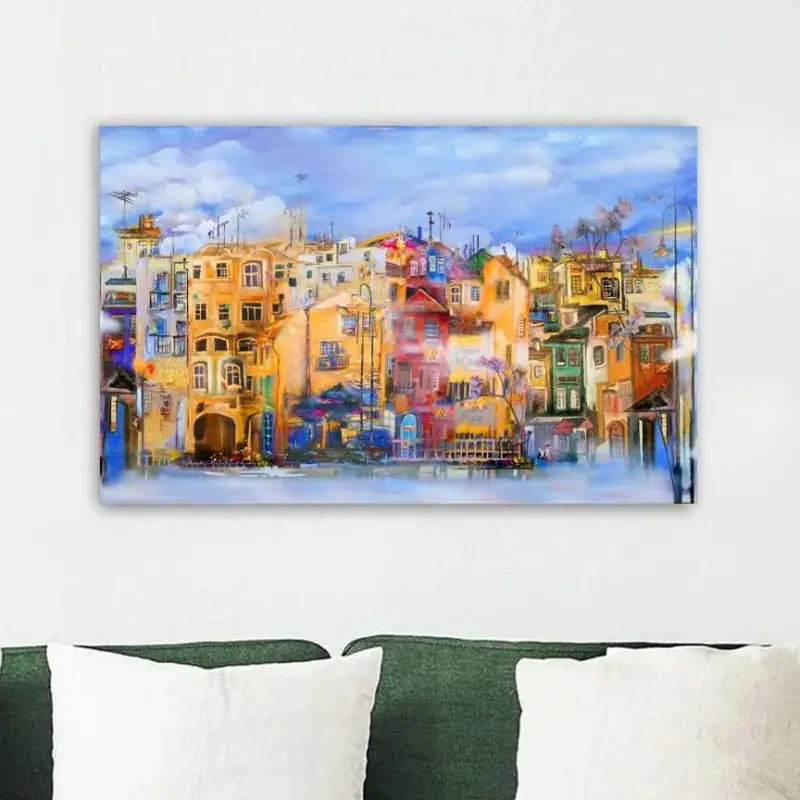 Colourful Casas Canvas schilderij - 90 x 60 cm Offre Du Jour
