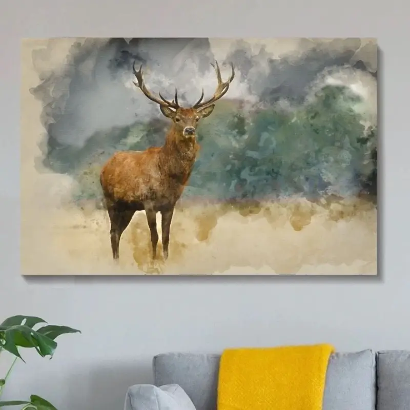 The Stag Canvas schilderij - 40 x 30 cm Solde