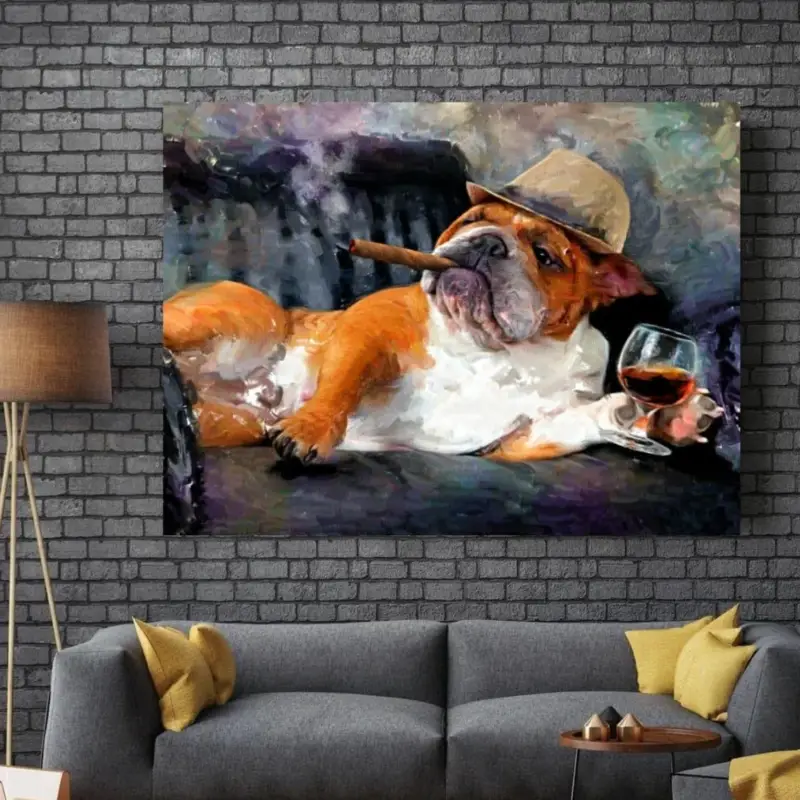 The Smoking Dog Canvas schilderij - 60 x 90 cm Commande En Gros