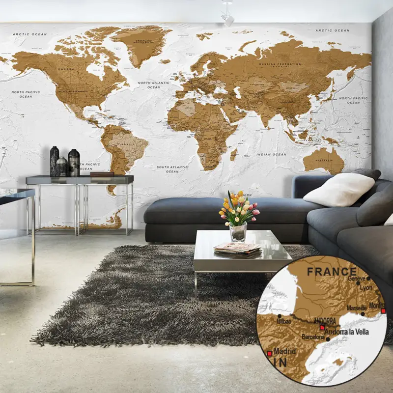 Nouveauté Fotobehang XXL - World Map: White Oceans II - 500x280