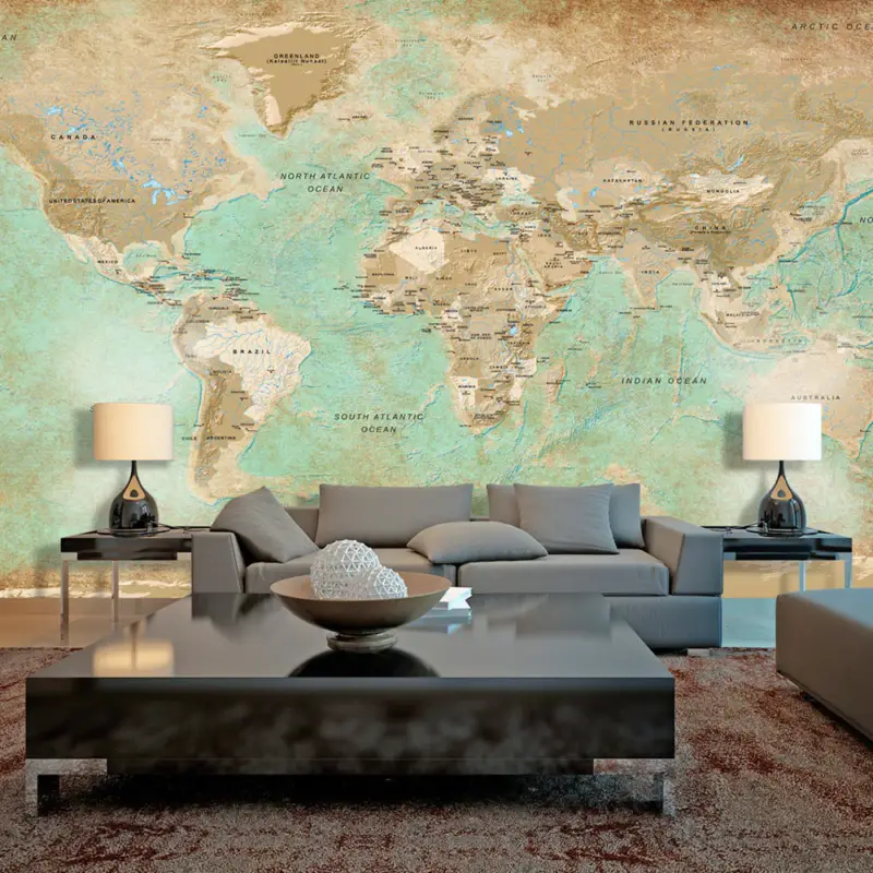 Fotobehang XXL - Turquoise World Map II - 500x280 Top Vente