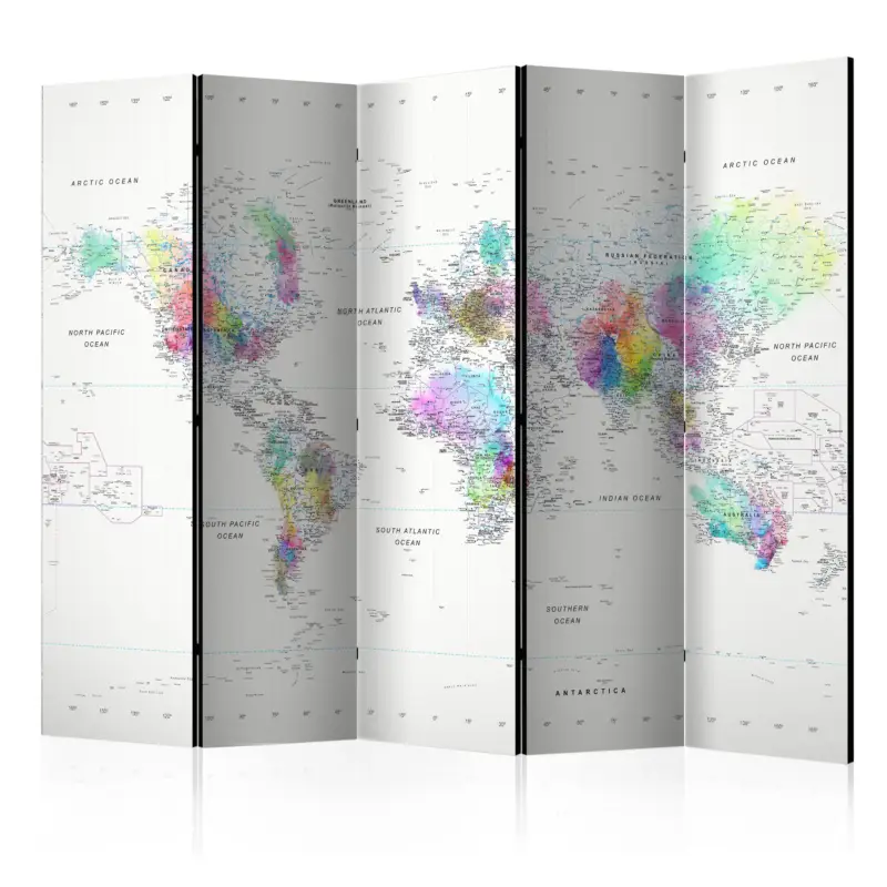 Kamerscherm - Room divider  White-colorful world map - 225x172 Prix Bas