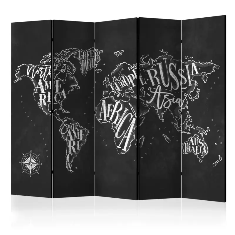Kamerscherm - Retro Continents (Black) II [Room Dividers] - 225x172 Quantité Limitée