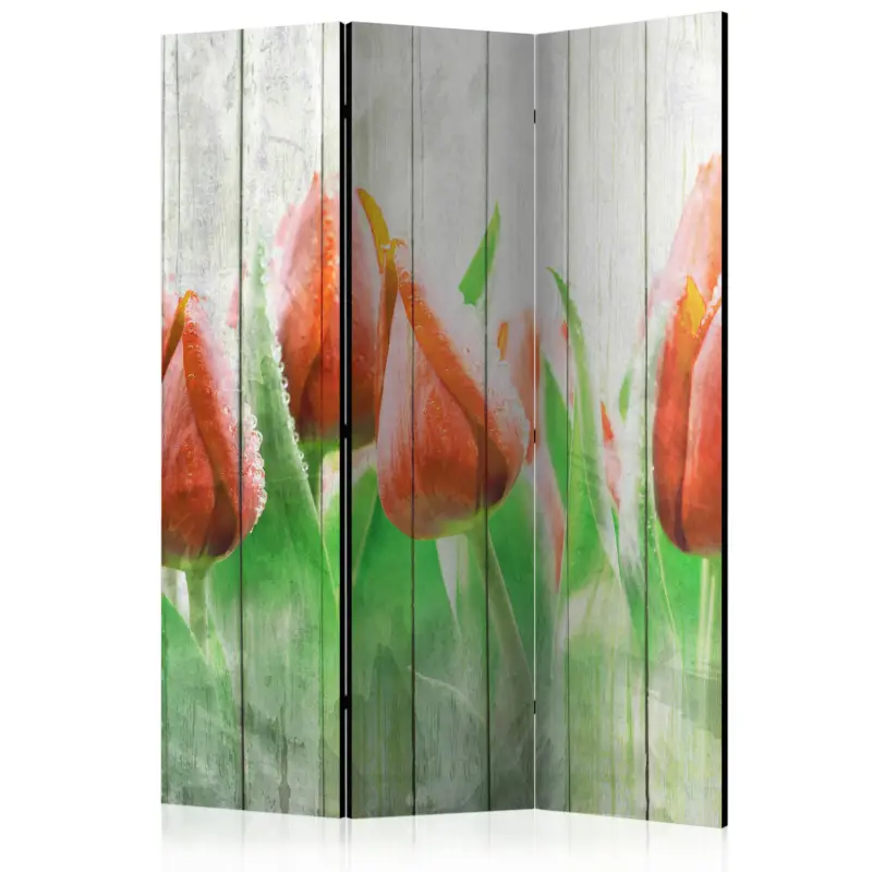 Nouveauté Kamerscherm - Red tulips on wood [Room Dividers] - 135x172