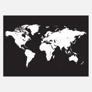 Livraison Gratuite World Map White Med Black Bakgrund Canvasprint (30x40 cm)