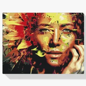 Vente Directe Schilderen op nummer – Vrouw verborgen in een zonnebloem - 110x110cm