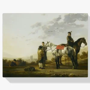 Achat Immédiat Schilderen op nummer – Twee cavaleristen praten met een boer - 60x60cm