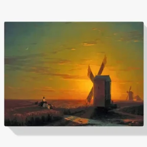 Vente Directe Schilderen op nummer – Windmolens in de Oekraïense Steppe bij zonsondergang - 50x60cm