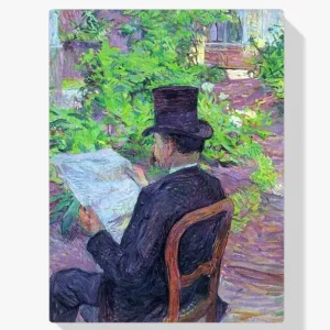 Acheter Direct Schilderen op nummer – Desire Dehau leest een krant in de tuin - 60x60cm